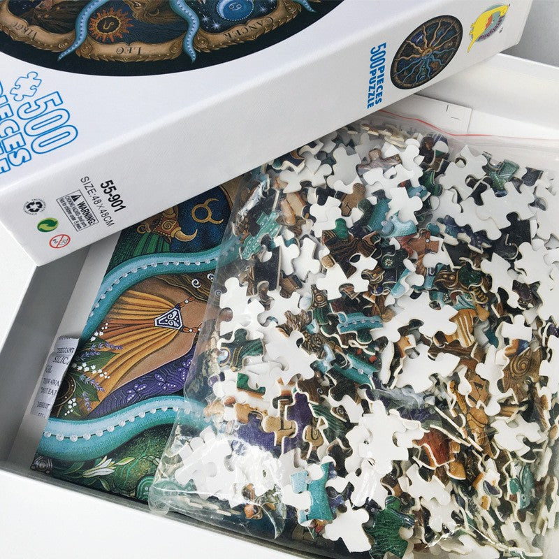 500 Piece Zodiac Circle Jigsaw Puzzle - Colorful Astrology Sun and Moon Jigsaw Puzzle for Adults and Kids-Gift &amp; Novelty &gt; Games &gt; Jigsaw Puzzles &amp; Accessories-PEROZ Accessories