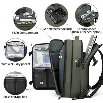 Gray Expandable Waterproof Laptop Backpack - Fits 17-Inch Laptop, Anti-Theft Design, Travel Friendly-Home &amp; Garden &gt; Travel &gt; Backpacks-PEROZ Accessories