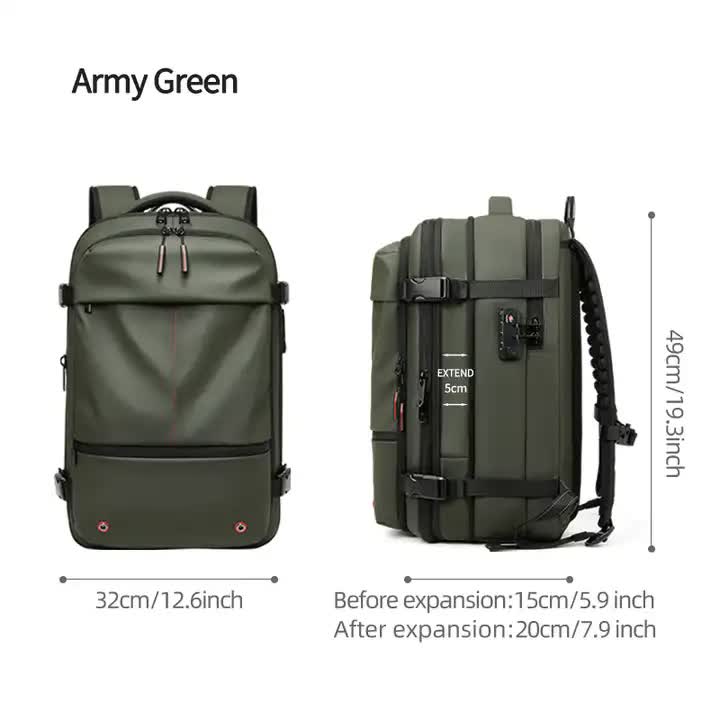 Army Green Expandable Waterproof Laptop Backpack - Fits 17-Inch Laptop, Anti-Theft Design, Travel Friendly-Home &amp; Garden &gt; Travel &gt; Backpacks-PEROZ Accessories