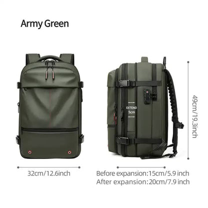 Army Green Expandable Waterproof Laptop Backpack - Fits 17-Inch Laptop, Anti-Theft Design, Travel Friendly-Home &amp; Garden &gt; Travel &gt; Backpacks-PEROZ Accessories