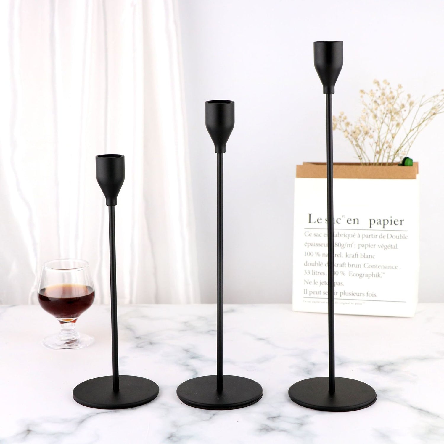 Minimalist Black Metal Candle Holder Set - 3-Piece Romantic Candle Cup Set for Living Room Decor, Elegant Dinner Table Accent-Home &amp; Garden &gt; Decor &gt; Candle Accessories-PEROZ Accessories