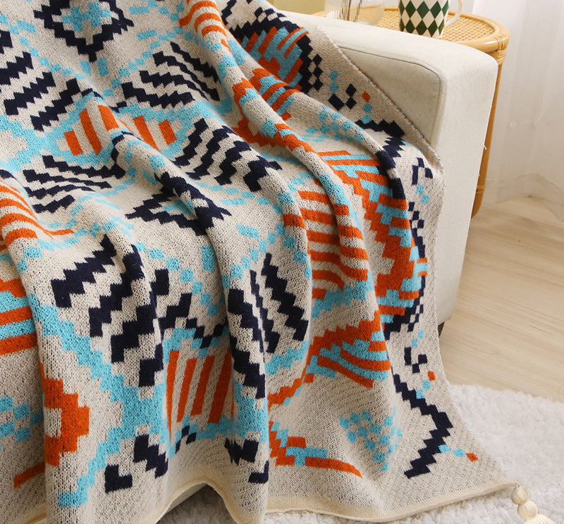 70X100cm Bohemian Woven Throw Blanket - Soft Decorative Sofa Cover with Tassels for Living Room and Bedroom-Home &amp; Garden &gt; Decor &gt; Cushions &amp; Throws-PEROZ Accessories