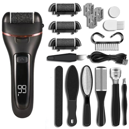Black 10 Pcs Suit Electric Foot Callus Remover with LCD Display | Waterproof Pedicure Set | Dual-Speed Dead Skin Exfoliator for Smooth Feet-Foot Care-PEROZ Accessories