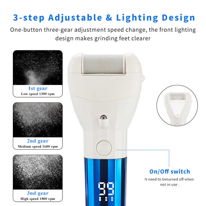 Rechargeable Electric Callus Remover with Adjustable Speeds and LED Display Dark Blue-Foot Care-PEROZ Accessories