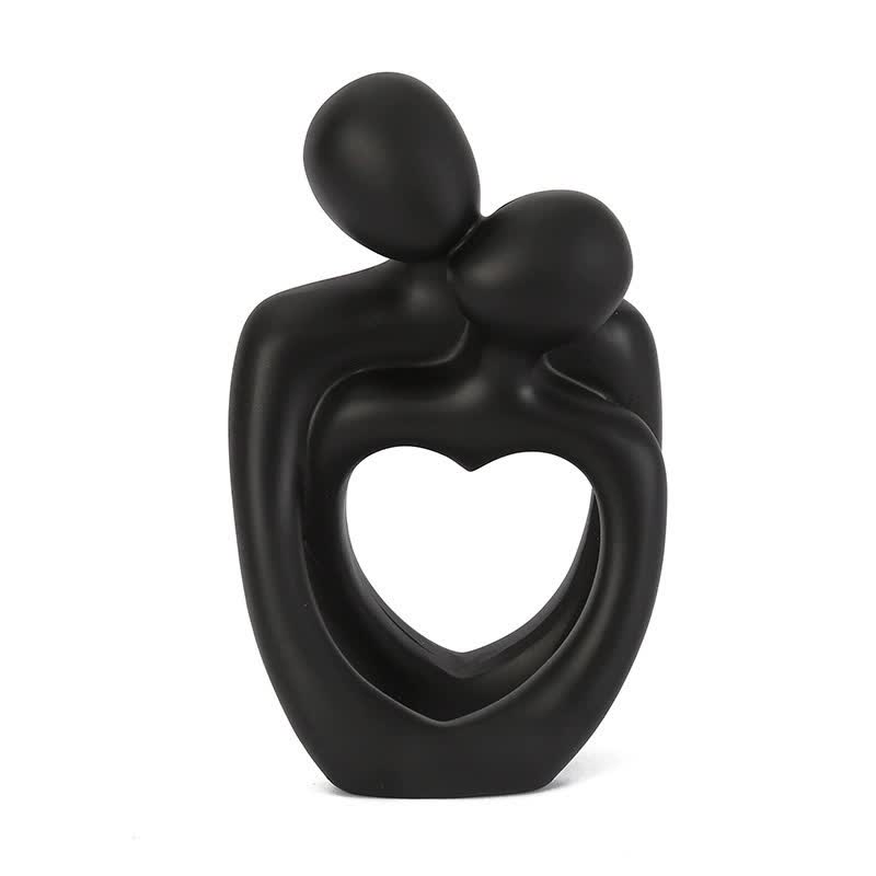 Black Romantic Couple Figurine with Heart Design - Modern Minimalist Decorative Statue-Home &amp; Garden &gt; Decor &gt; Vases &amp; Table Decor-PEROZ Accessories
