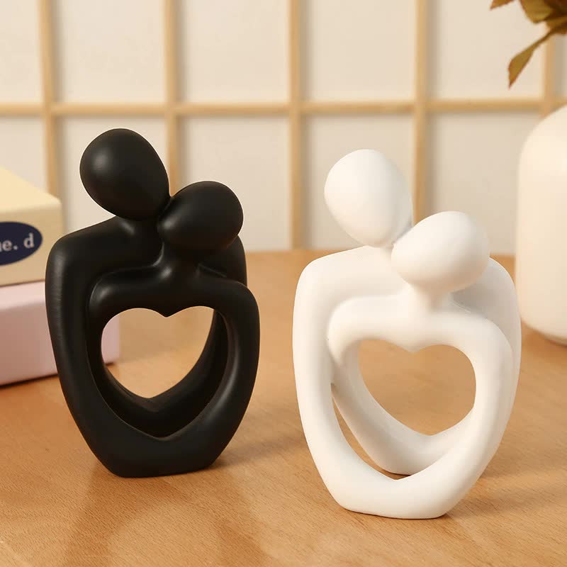 White Romantic Couple Figurine with Heart Design - Modern Minimalist Decorative Statue-Home &amp; Garden &gt; Decor &gt; Vases &amp; Table Decor-PEROZ Accessories