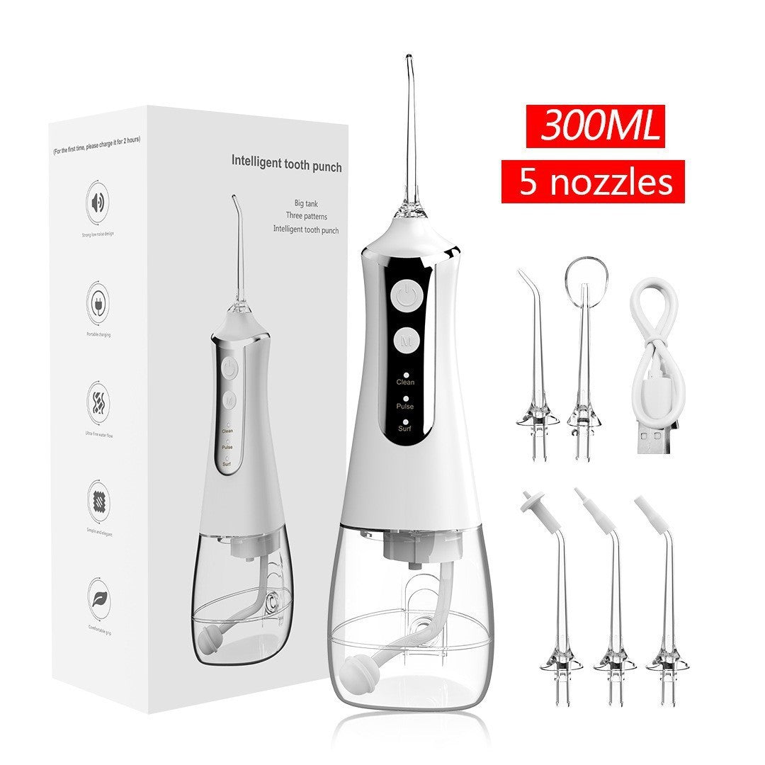 White 300ML Cordless Water Flosser with 5 Nozzles - Rechargeable Portable Oral Irrigator-Oral Care-PEROZ Accessories