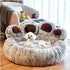 Diameter 90cm Grey Plush Dog Bed with Paw Design - Ultra Soft Round Pet Sofa for Medium to Large Dogs-Pet Care > Dog Supplies > Dog Beds-PEROZ Accessories