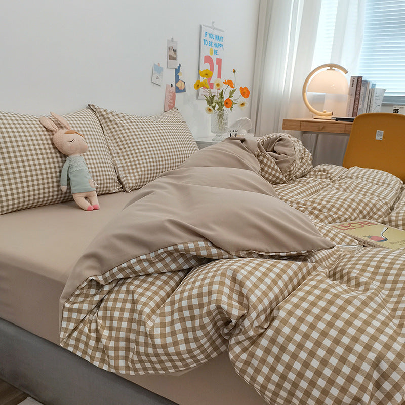 Beige 4-Piece Cotton Bedding Set - Fits 1.5m/1.8m Beds (Duvet Cover 200x230cm, Bed Sheet 230x250cm)-Home &amp; Garden &gt; Bedding &gt; Duvet Covers-PEROZ Accessories