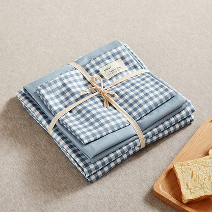Blue 4-Piece Cotton Bedding Set - Fits 1.5m/1.8m Beds (Duvet Cover 200x230cm, Bed Sheet 230x250cm)-Home &amp; Garden &gt; Bedding &gt; Duvet Covers-PEROZ Accessories