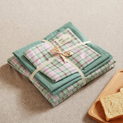 Green 4-Piece Cotton Bedding Set - Fits 1.5m/1.8m Beds (Duvet Cover 200x230cm, Bed Sheet 230x250cm)-Home &amp; Garden &gt; Bedding &gt; Duvet Covers-PEROZ Accessories