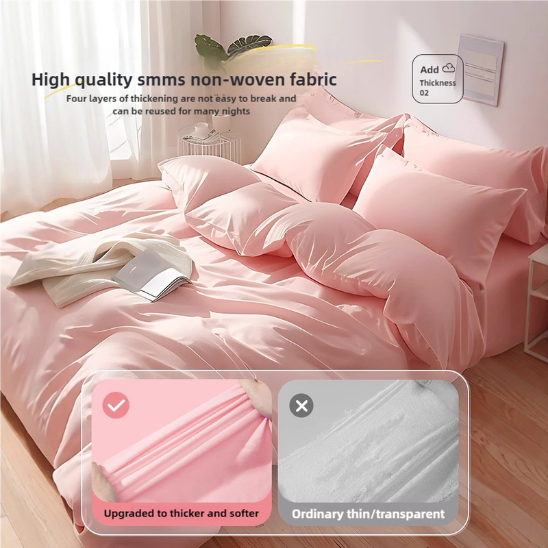 4 Packaging Pink Disposable Travel Bedding Set - Waterproof &amp; Clean, Soft Non-Woven Fabric, 4 Pieces Set for Twin Beds-Home &amp; Garden &gt; Bedding &gt; Bed Sheets-PEROZ Accessories