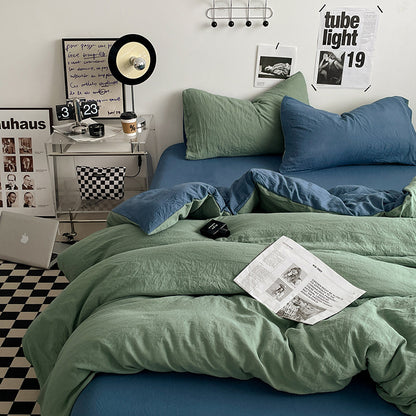 Green-blue 1.5m Bed Fitted Sheet Set with 200x230cm Duvet Cover - 4-Piece Bedding Set-Home &amp; Garden &gt; Bedding &gt; Bed Sheets-PEROZ Accessories
