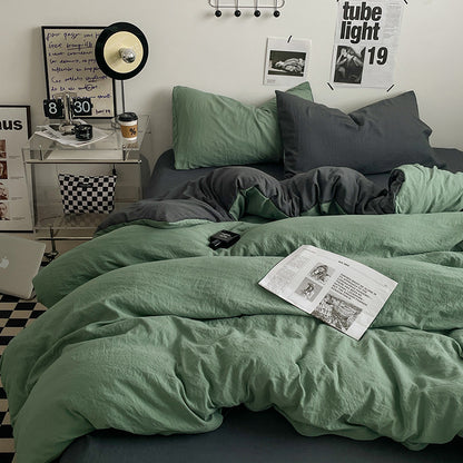 Green-dark grey 1.5m Bed Fitted Sheet Set with 200x230cm Duvet Cover - 4-Piece Bedding Set-Home &amp; Garden &gt; Bedding &gt; Bed Sheets-PEROZ Accessories
