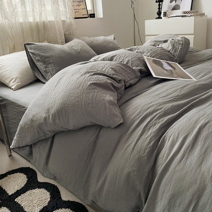 Light-grey Solid Color Solid Color Solid Color 1.5m Bed Fitted Sheet Set with 200x230cm Duvet Cover - 4-Piece Bedding Set-Home &amp; Garden &gt; Bedding &gt; Bed Sheets-PEROZ Accessories