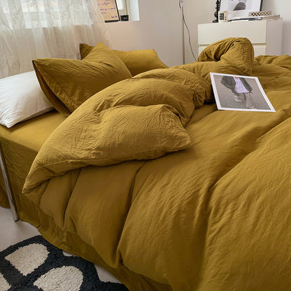 Agate Yellow Solid Color Solid Color Solid Color 1.5m Bed Fitted Sheet Set with 200x230cm Duvet Cover - 4-Piece Bedding Set-Home &amp; Garden &gt; Bedding &gt; Bed Sheets-PEROZ Accessories