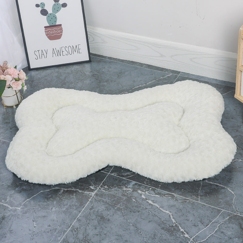 M White Rose Velvet Fish Scale Pet Bed - Creative Bone-Shaped Soft and Cozy Dog &amp; Cat Nest-Pet Care &gt; Dog Supplies &gt; Dog Beds-PEROZ Accessories