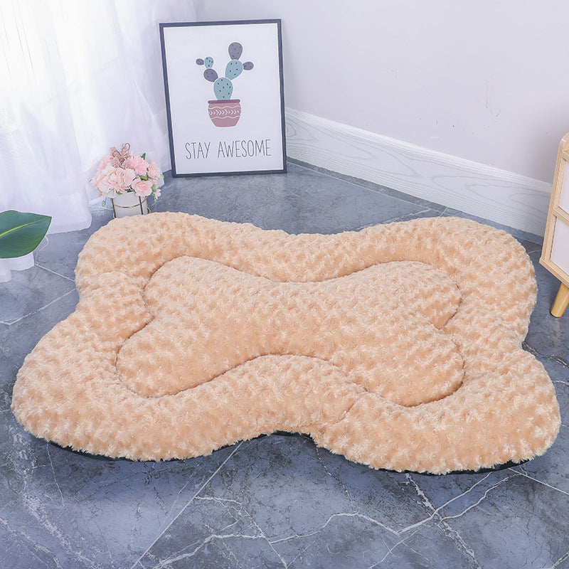 S Gold Rose Velvet Fish Scale Pet Bed - Creative Bone-Shaped Soft and Cozy Dog &amp; Cat Nest-Pet Care &gt; Dog Supplies &gt; Dog Beds-PEROZ Accessories