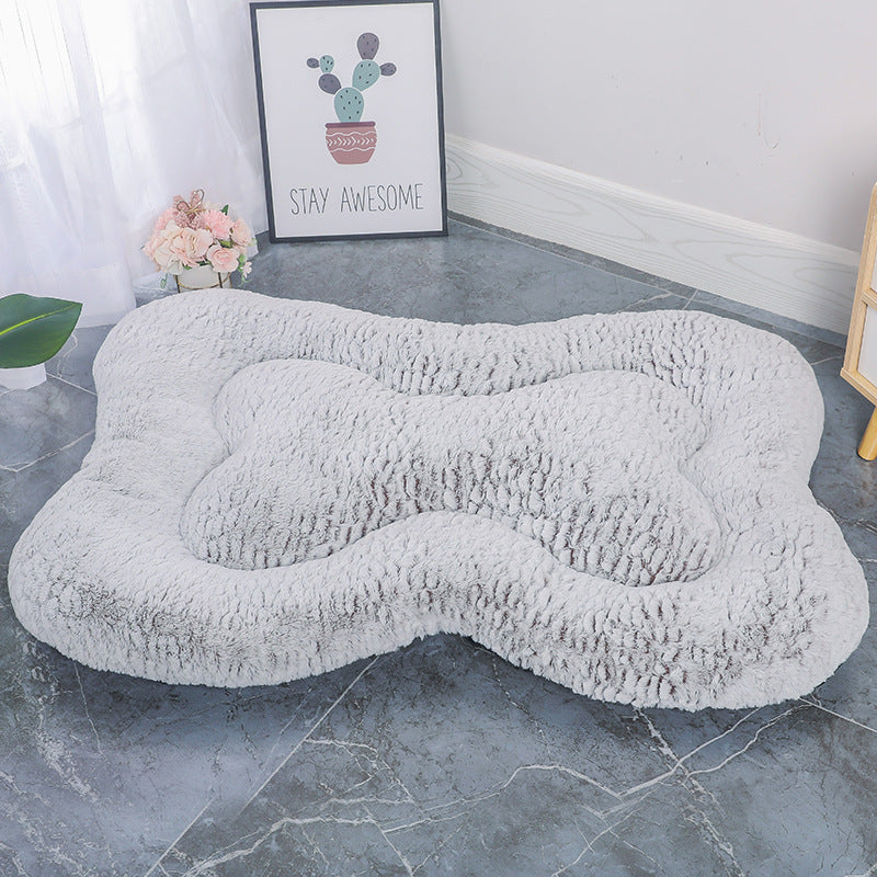 L Coffee Rose Velvet Fish Scale Pet Bed - Creative Bone-Shaped Soft and Cozy Dog &amp; Cat Nest-Pet Care &gt; Dog Supplies &gt; Dog Beds-PEROZ Accessories
