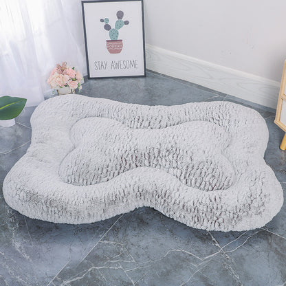 L Coffee Rose Velvet Fish Scale Pet Bed - Creative Bone-Shaped Soft and Cozy Dog &amp; Cat Nest-Pet Care &gt; Dog Supplies &gt; Dog Beds-PEROZ Accessories