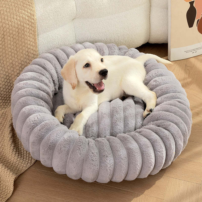 Grey Outer diameter 40cm Plush High-Weight Pet Bed - Cozy Velvet Cat &amp; Dog Nest with Soft Cushion-Pet Care &gt; Dog Supplies &gt; Dog Beds-PEROZ Accessories