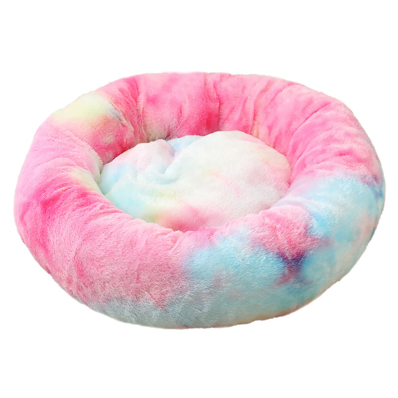 Multicolor 50cm Cozy Round Pet Bed - Plush Cat &amp; Dog Bed with Non-Slip Base, Machine Washable-Pet Care &gt; Dog Supplies &gt; Dog Beds-PEROZ Accessories