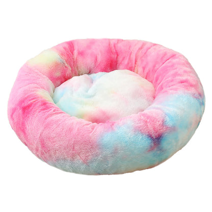 Multicolor 50cm Cozy Round Pet Bed - Plush Cat &amp; Dog Bed with Non-Slip Base, Machine Washable-Pet Care &gt; Dog Supplies &gt; Dog Beds-PEROZ Accessories