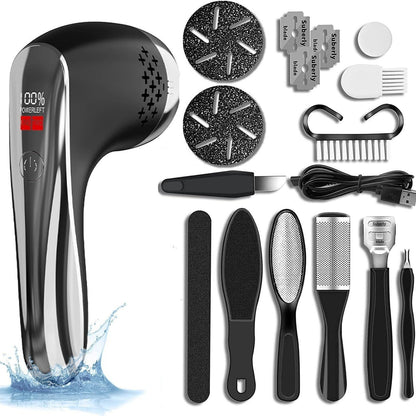Black Rechargeable Electric Foot Grinder with Suction - Complete 10-Piece Pedicure Kit-Foot Care-PEROZ Accessories