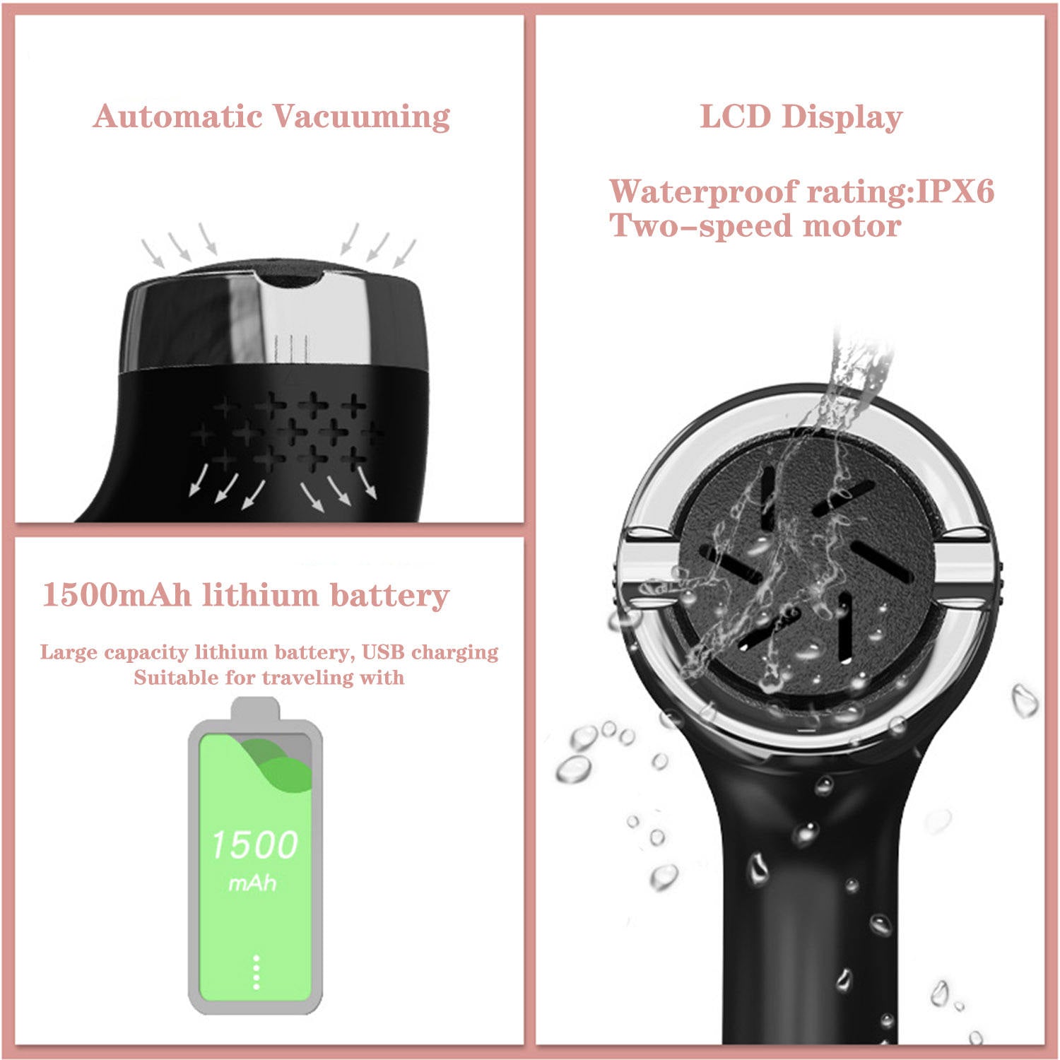 Black Rechargeable Electric Foot Grinder with Suction - Complete 10-Piece Pedicure Kit-Foot Care-PEROZ Accessories