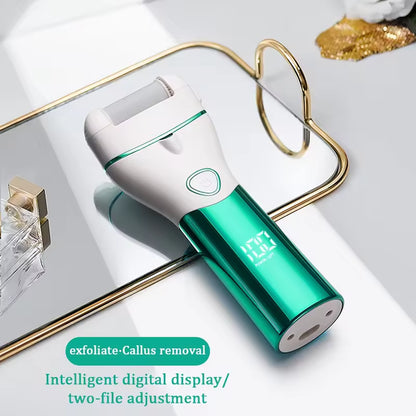 Green And White Rechargeable Electric Foot File Callus Remover Kit - 10pc Pedicure Set with LED Display for Smooth Feet-Foot Care-PEROZ Accessories