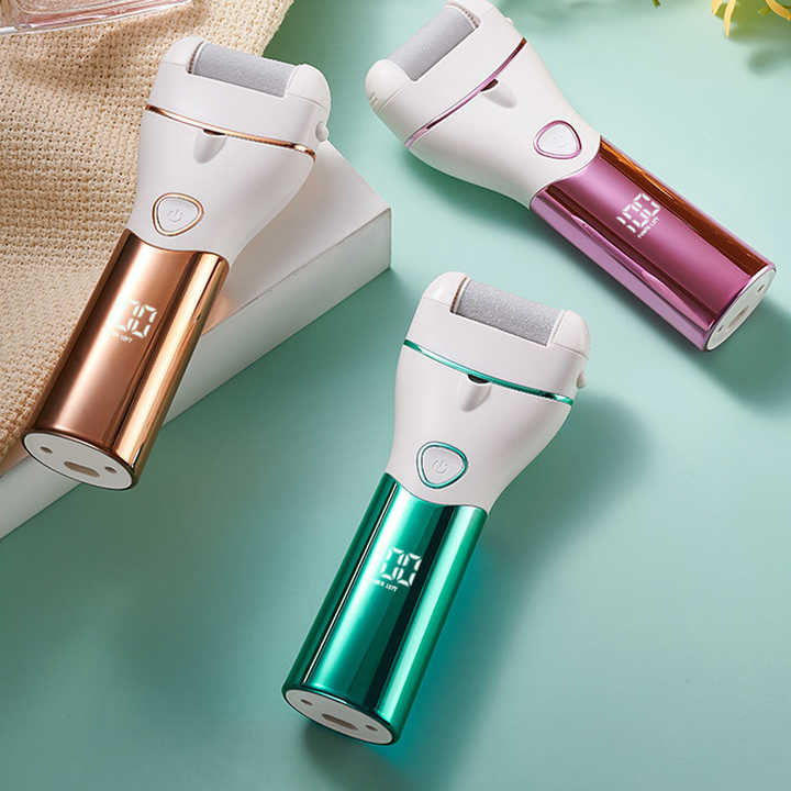 Gold And White Rechargeable Electric Foot File Callus Remover Kit - 10pc Pedicure Set with LED Display for Smooth Feet-Foot Care-PEROZ Accessories