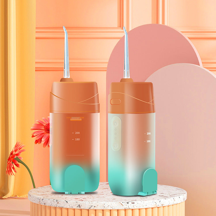 Orange And Green Smart Telescopic Portable Water Flosser - USB Rechargeable Oral Irrigator, IPX7 Waterproof, 3 Modes &amp; 4 Nozzles-Oral Care-PEROZ Accessories