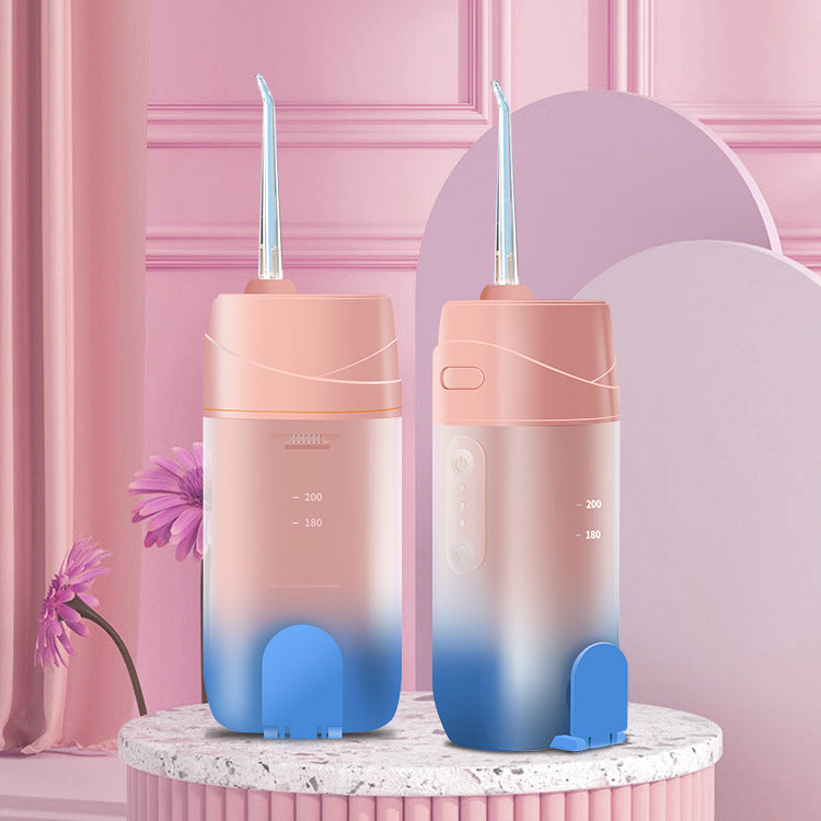 Pink And Blue Smart Telescopic Portable Water Flosser - USB Rechargeable Oral Irrigator, IPX7 Waterproof, 3 Modes &amp; 4 Nozzles-Oral Care-PEROZ Accessories