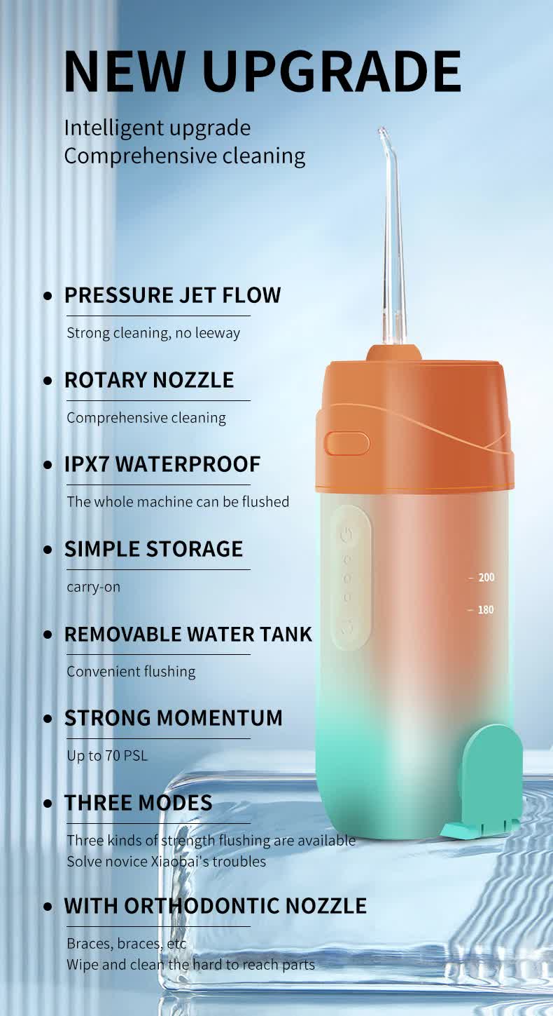 Green Smart Telescopic Portable Water Flosser - USB Rechargeable Oral Irrigator, IPX7 Waterproof, 3 Modes &amp; 4 Nozzles-Oral Care-PEROZ Accessories