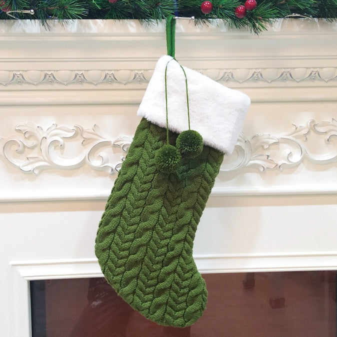 Green Large Cable Knit Christmas Stocking - Classic 43cm Holiday Decor for Fireplace Hanging-Occasions &gt; Christmas &gt; Christmas Decorations-PEROZ Accessories