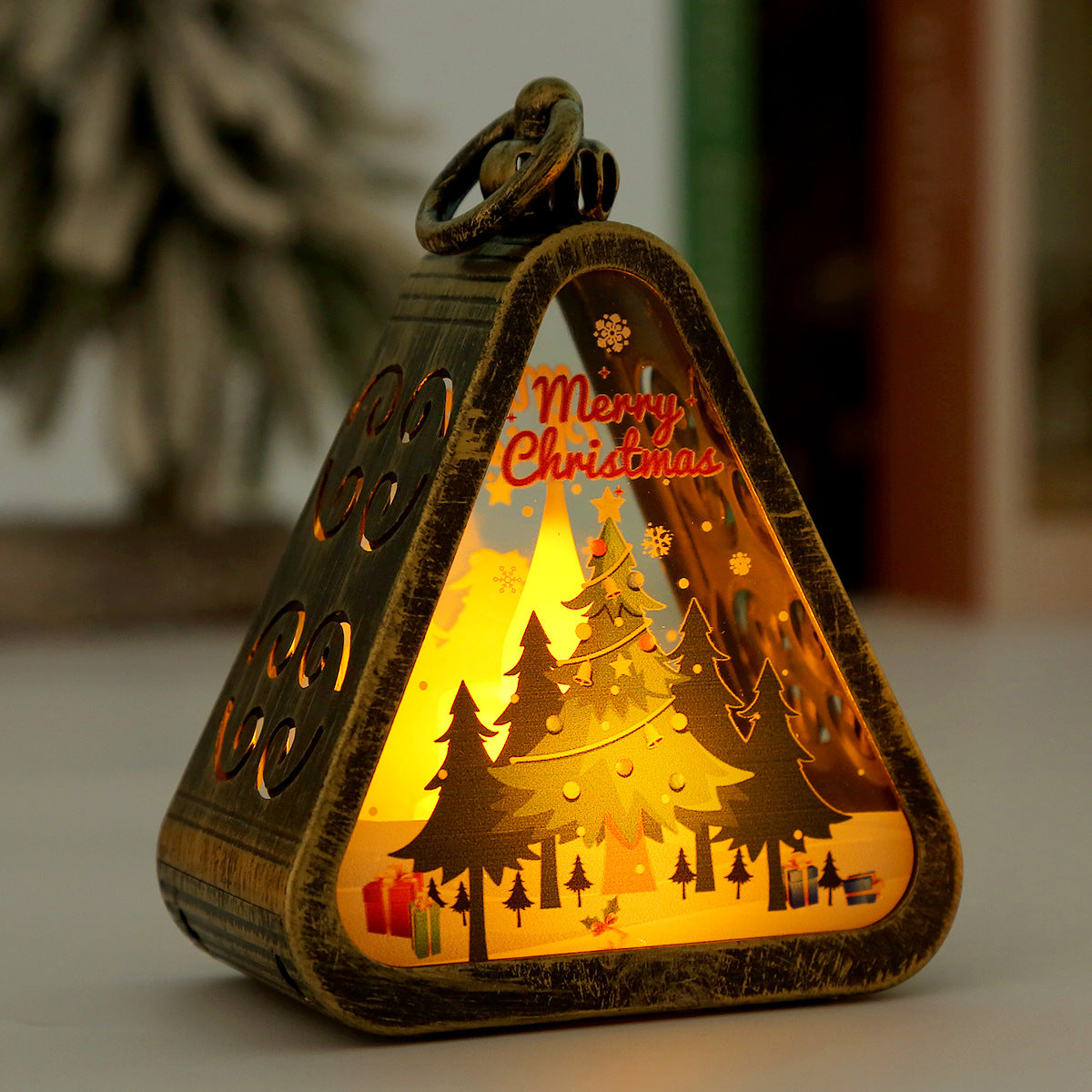 Bronze color Christmas tree Charming Christmas Scene Mini Lanterns (Set of 3) - Battery Operated LED Lights for a Cozy Holiday Glow-Occasions &gt; Christmas &gt; Christmas Decorations-PEROZ Accessories