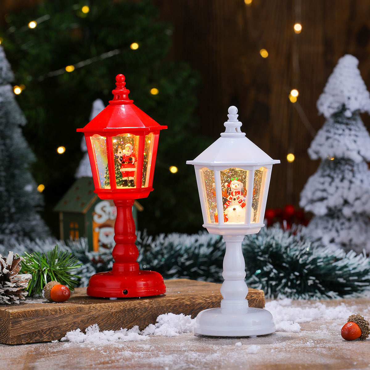 Festive LED Christmas Snow Globe Lantern - Glittering Tabletop Decoration with Santa/Snowman Scene, Dual Power(Bronze)-Occasions &gt; Christmas &gt; Christmas Decorations-PEROZ Accessories