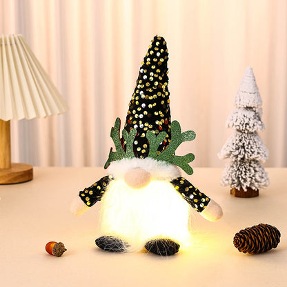Light-Up Christmas Gnome Plush Doll with Sequin Hat &amp; Antlers - Festive LED Tabletop Decoration(gold)-Occasions &gt; Christmas &gt; Christmas Decorations-PEROZ Accessories