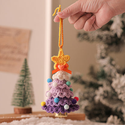 2 Pcs Style B Yellow and Purple Handmade Crochet Christmas Tree Ornament - Festive Hanging Decoration with Jingle Bell-Occasions &gt; Christmas &gt; Christmas Decorations-PEROZ Accessories