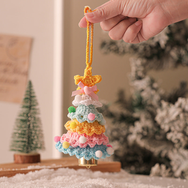 2 Pcs Style D Colorful Handmade Crochet Christmas Tree Ornament - Festive Hanging Decoration with Jingle Bell-Occasions &gt; Christmas &gt; Christmas Decorations-PEROZ Accessories