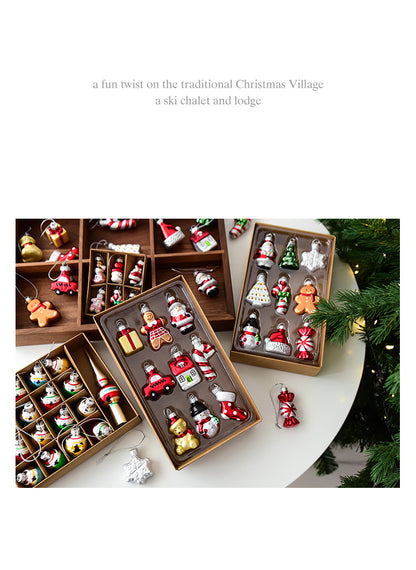 Style B Colorful Whimsical Miniature Glass Christmas Ornament Set - 9pc Retro Holiday Collection-Occasions &gt; Christmas &gt; Christmas Decorations-PEROZ Accessories