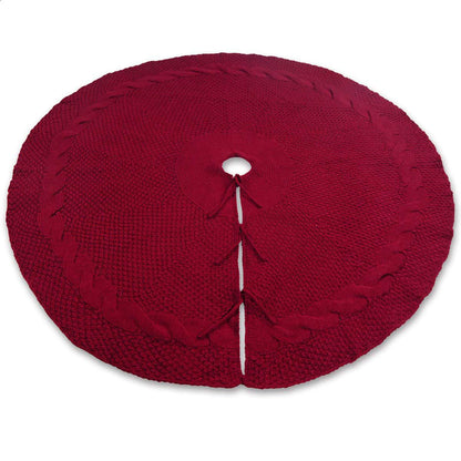 Festive Knit Christmas Tree Skirt - Acrylic Red Tree Mat with Pom-Poms 122cm-Occasions &gt; Christmas &gt; Christmas Decorations-PEROZ Accessories