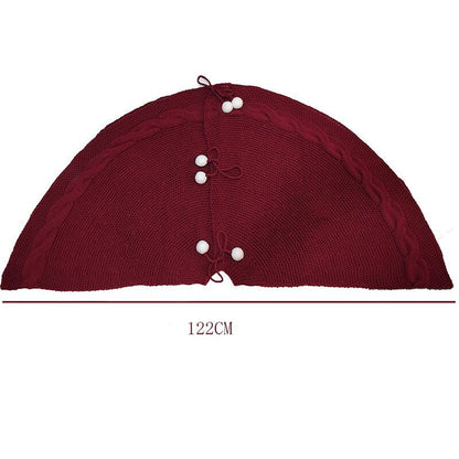 Festive Knit Christmas Tree Skirt - Acrylic Red Tree Mat with Pom-Poms 122cm-Occasions &gt; Christmas &gt; Christmas Decorations-PEROZ Accessories