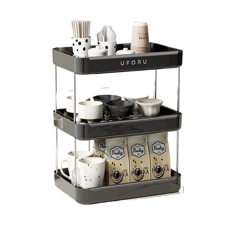 Household three-layer storage rack with drain tray, black-Home &amp; Garden &gt; Kitchenware &gt; Dish Racks-PEROZ Accessories