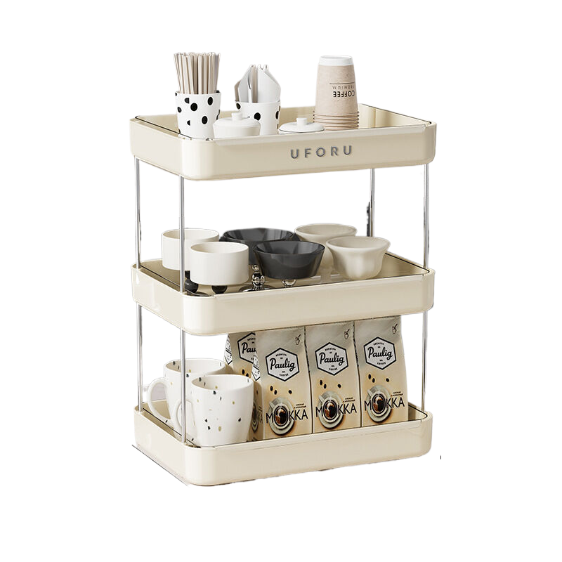 Home storage rack with drain tray three-layer, cream white-Home &amp; Garden &gt; Kitchenware &gt; Dish Racks-PEROZ Accessories