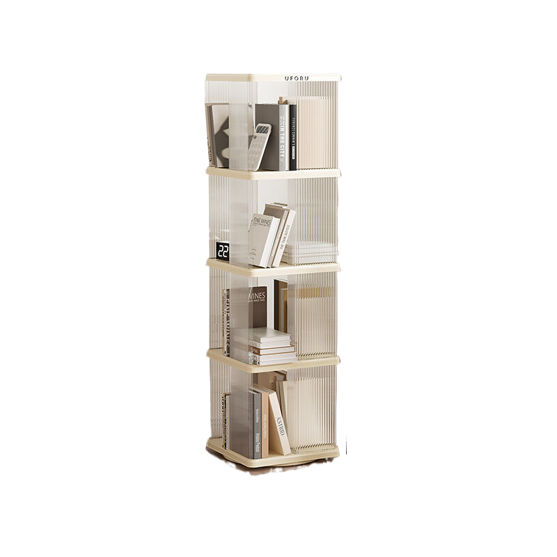 Rotating storage bookshelf square four layers- Cream White Multi-Layer Storage Rack, 36x36x135.5cm (ABS+PET)-Furniture &gt; Living Room &gt; Bookcases &amp; Shelves-PEROZ Accessories
