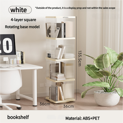 Rotating storage bookshelf square four layers- Cream White Multi-Layer Storage Rack, 36x36x135.5cm (ABS+PET)-Furniture &gt; Living Room &gt; Bookcases &amp; Shelves-PEROZ Accessories