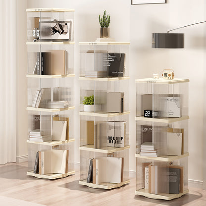 Rotating storage bookshelf square four layers- Cream White Multi-Layer Storage Rack, 36x36x135.5cm (ABS+PET)-Furniture &gt; Living Room &gt; Bookcases &amp; Shelves-PEROZ Accessories