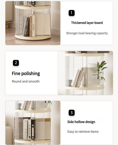 Rotating circular bookshelf 2 layers- Cream White Multi-Layer Storage Rack, 40.5x40.5x69.5cm (ABS+PET)-Furniture &gt; Living Room &gt; Bookcases &amp; Shelves-PEROZ Accessories