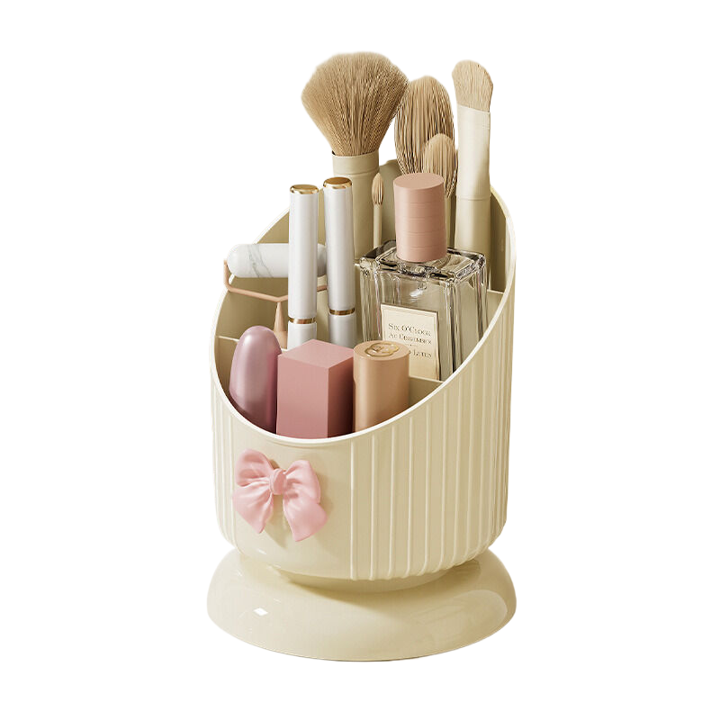Large capacity cosmetic storage box cream white (with bow tie)-Health &amp; Beauty &gt; Cosmetic Storage &gt; Makeup Organisation &amp; Storage-PEROZ Accessories